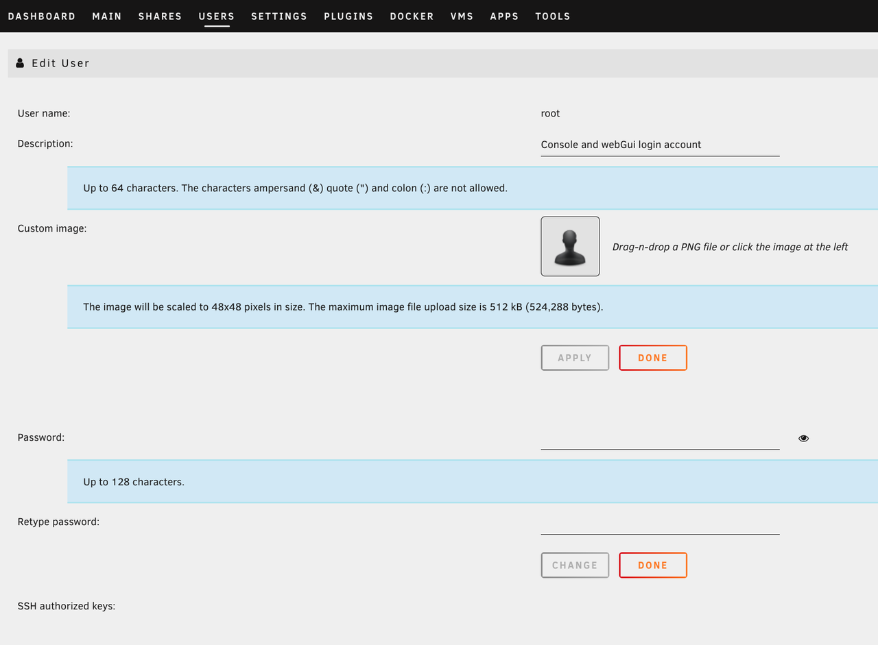 Using Unraid Configuring User Information